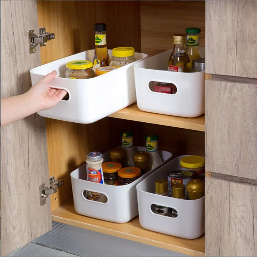 Storage Basket Three Sizes Rectangular Cosmetic sorting box kitchen storage box snack storage basket for Kitchen Bedroom Office