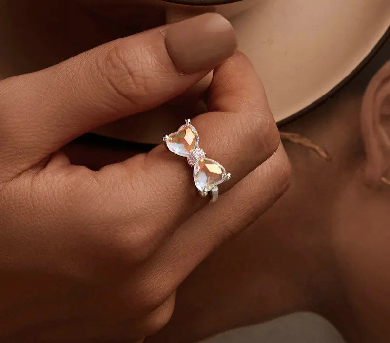 Bamoer 925 Sterling Silver Girlish Statement Ring Luxury Zircon Rings For Women Jewelry Party Birthday Gift Daily Wearable