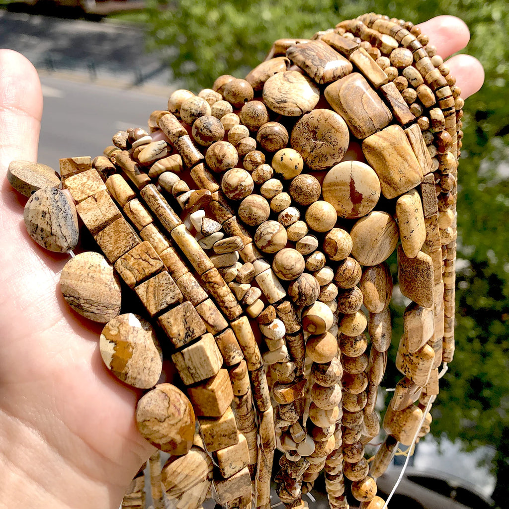 Natural Stone Picture Jasper Beads Round Heart Handmade DIY Loose Spacer Bead For Jewelry Making DIY Charms Bracelet Accessories