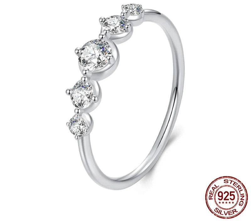 BAMOER White Gold Plated Bubble Ring for Women, 925 Sterling Silver Delicate Sparkling CZ Eternity Half Band Engagement Jewelry
