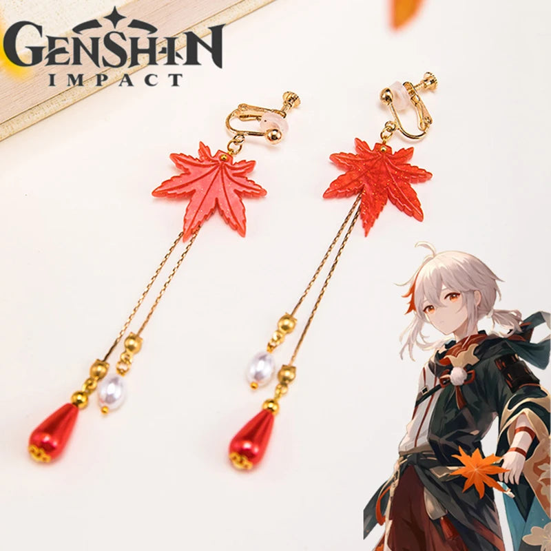 Game Genshin Impact Kaedehara Kazuha Cosplay Earring MapleLeaf Pendant Earstud Earclip Earwear Earhook Eardrop Jewelry Accessory