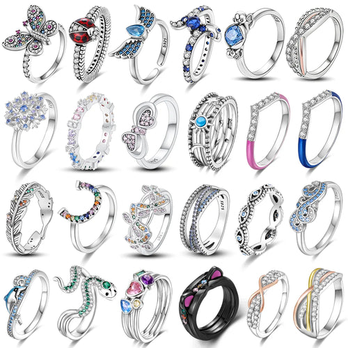 2024 Trendy Finger Ring Real 925 Silver Rings Sparking Zircon Butterflies Ladybugs Angel Wings Ring Popular Women Rings