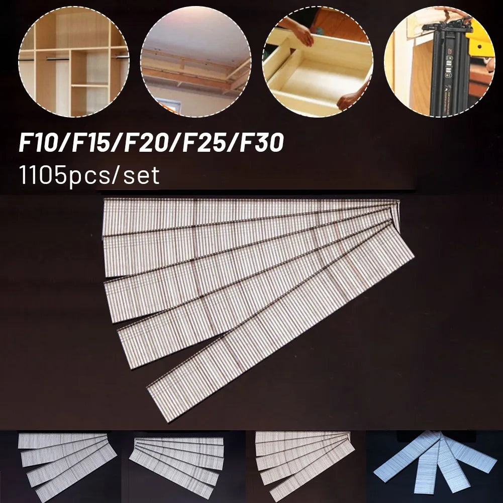1105 Pcs Staples Nail Gun F15/F20/F25/F30 Straight Brad Nails For DIY Gardening Woodworking Home Improvement Hardware Fasteners Tools
