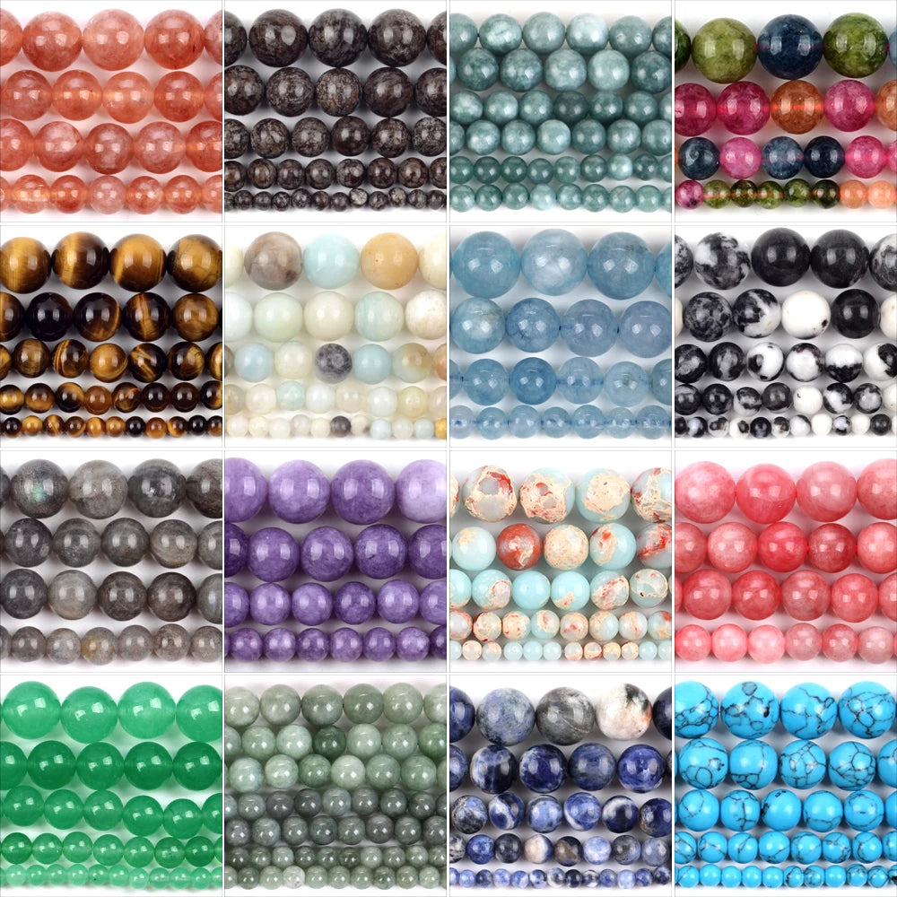Natural Stone Beads 4/6/8/10mm Lava Amazonite Amethyst Jade Round Charms Loose Beads for Jewelry Making DIY Bracelet Accessories