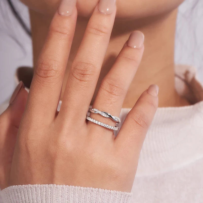 Wedding Band Rings for Women 925 Solid Sterling Silver Engagement Crossed Rings Simple Jewelry Party Gift
