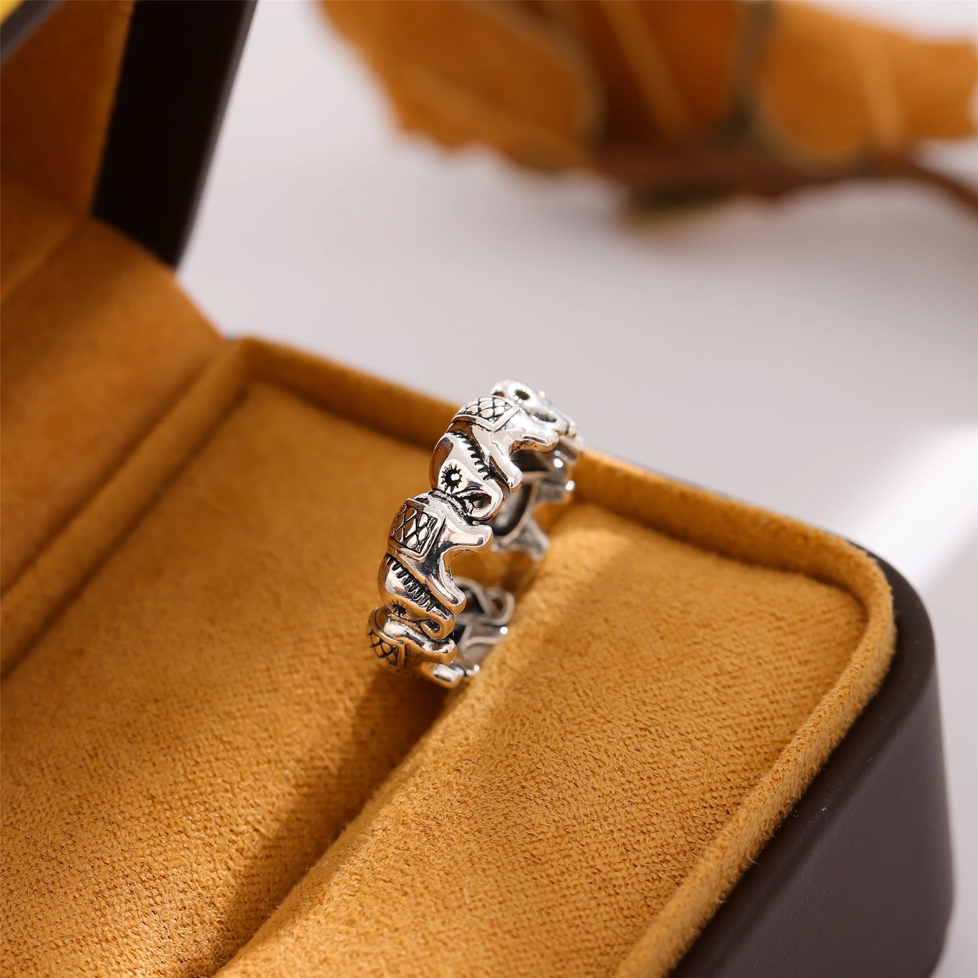 925 Sterling Silver Jewelry Personality Elephant Group Exquisite Opening Rings  R202
