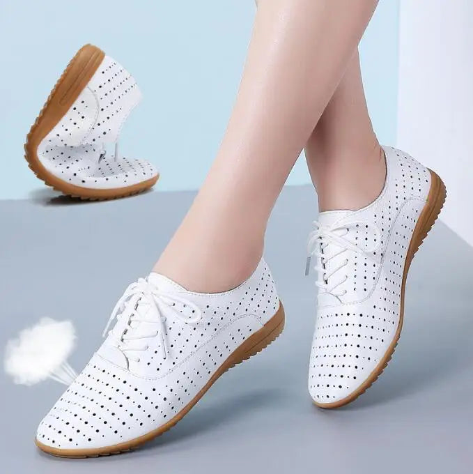 Genuine Leather 2024 Summer Loafers Women Casual Shoes Moccasins Soft Pointed Toe Ladies Footwear Women Flats Shoes White