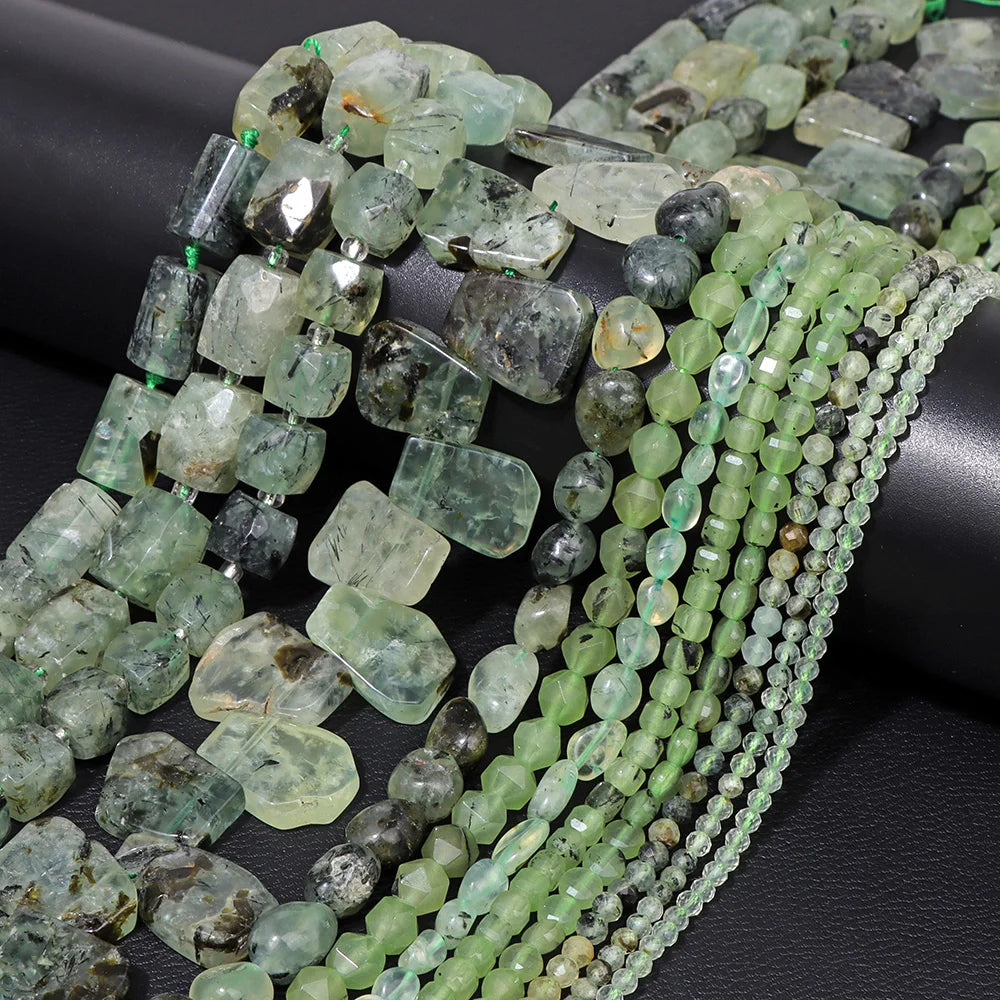 Green Prehnites Round Loose Spacer Beads For Jewelry Natural Smooth Quartz Stone Beads DIY Making Bracelet Necklace Supplies