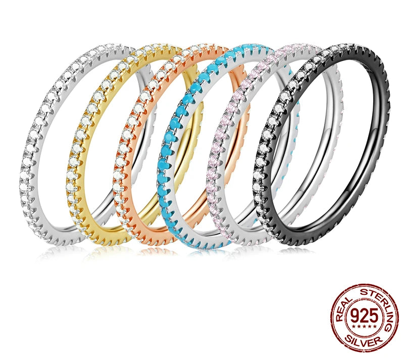 Solid 925 Sterling Silver Simple Geometric Round Single Stackable Finger Rings For Women Engagement Jewelry CQR066