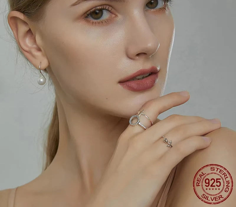 BAMOER 100% Genuine 925 Sterling Silver Forever Clear CZ Circle Round Finger Rings for Women Jewelry Christmas Gift SCR041