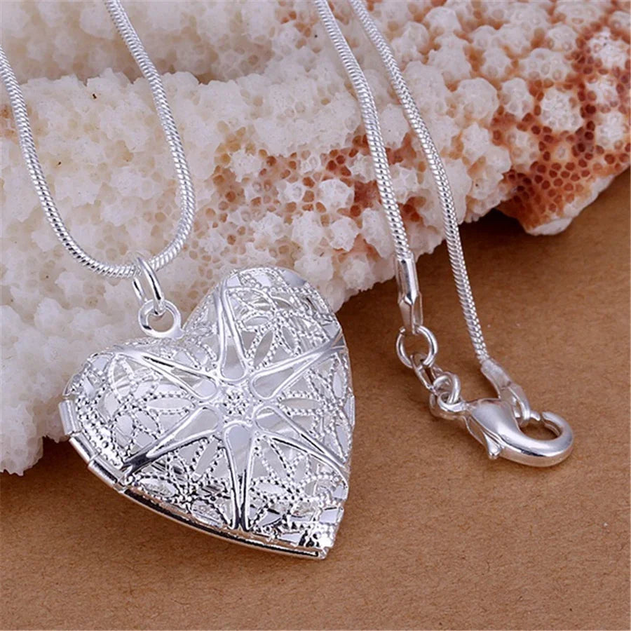 925 Sterling Silver Photo Frame Pendant Necklace 18/20/22/24 Inch Snake Chain For Woman Charm Wedding Fashion Jewelry