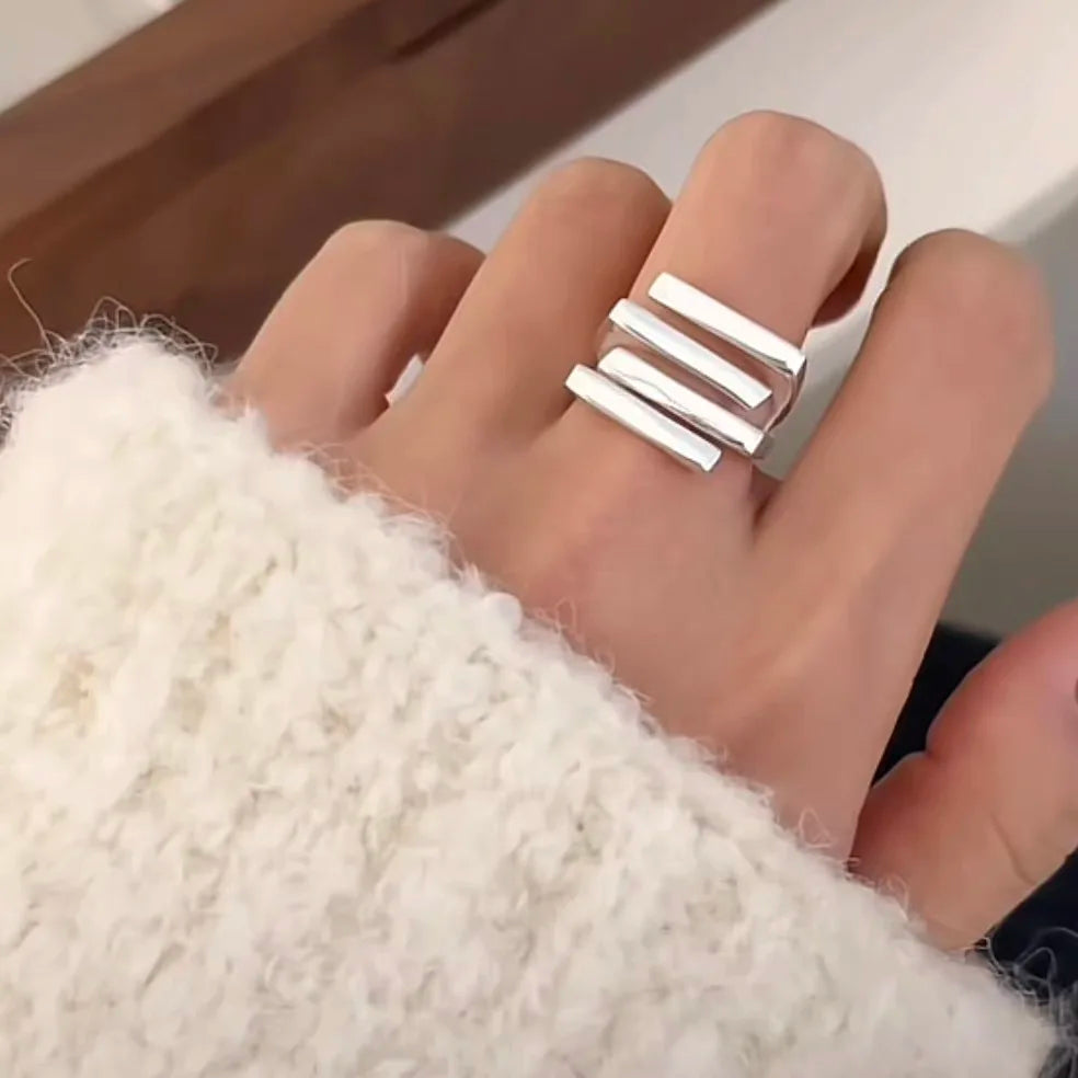 925 Sterling Rings for Women Simple Geometric Handmade Irregular Retro Ring Gold Zircon Allergy For Birthday Gift