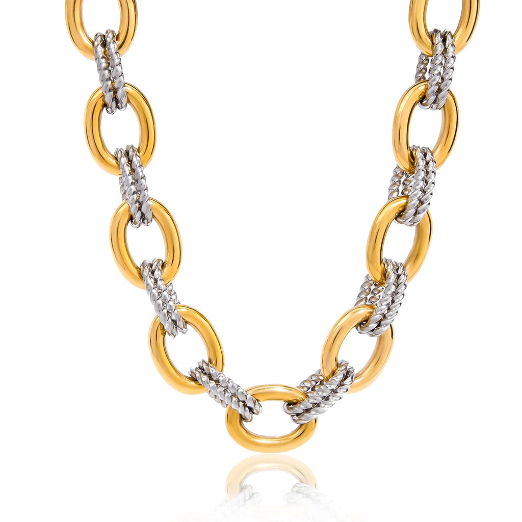 Youthway Women's Stainless Steel Two Color Design Necklace 18k Gold Color Plated Twisted Splicing Stackable Waterproof Jewelry