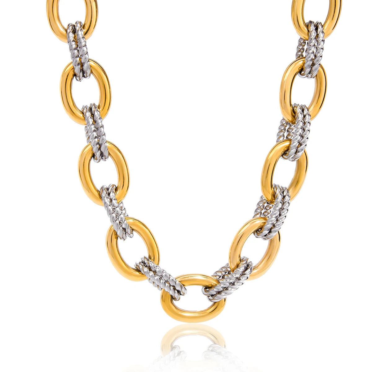 Youthway Women's Stainless Steel Two Color Design Necklace 18k Gold Color Plated Twisted Splicing Stackable Waterproof Jewelry