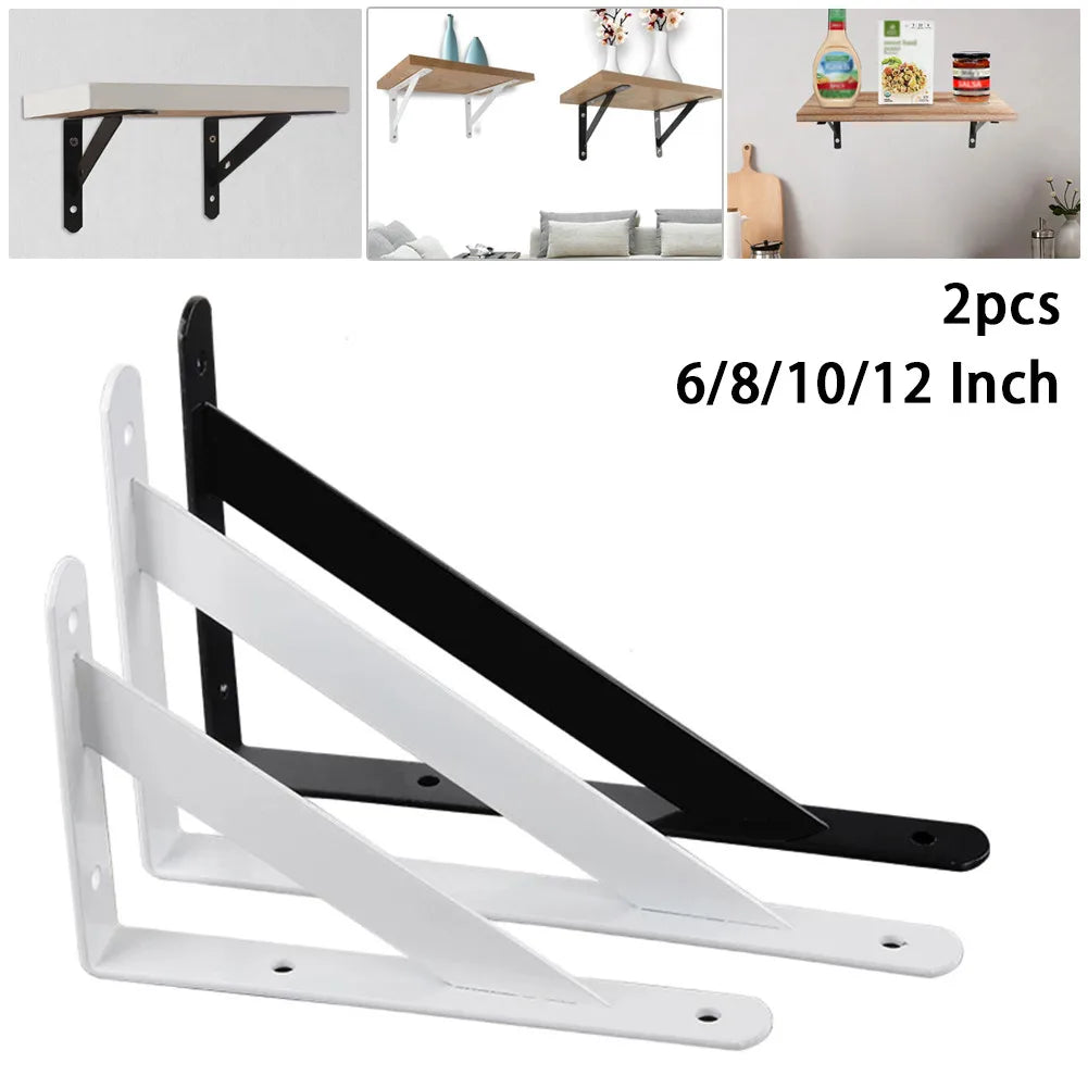 2pcs Heavy Duty Triangle Shelf Brackets 6/8/10/12 Inch Wall Mounted L Shape Thickened Corner Brace Shelf Right Angle Bracket