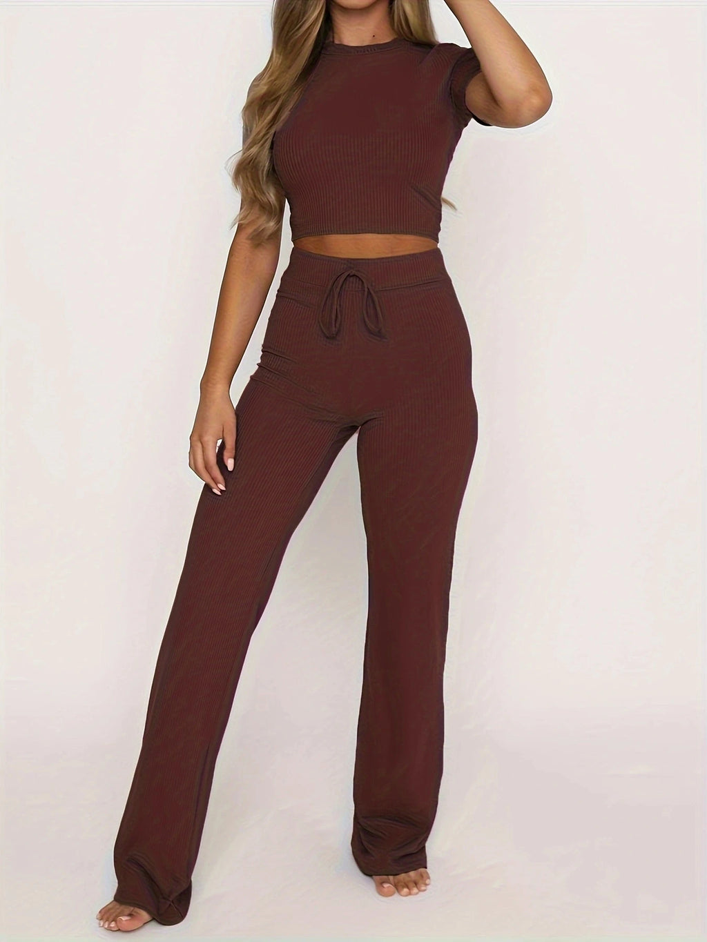 Crop Sexy Fashion Casual Pocket Slim Fit Pants Set 2 Piece Set Women Leggings Sport Gym