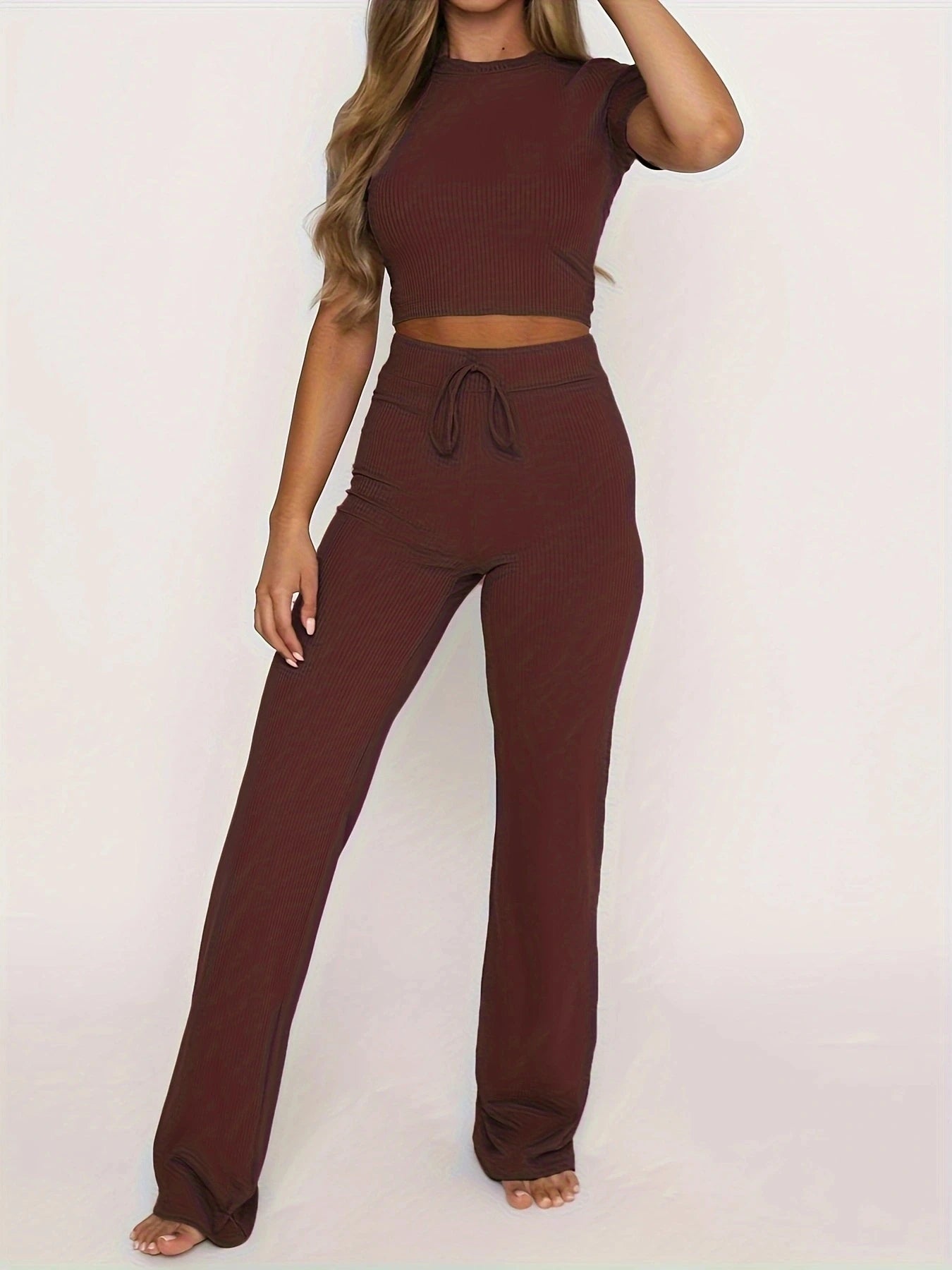 Crop Sexy Fashion Casual Pocket Slim Fit Pants Set 2 Piece Set Women Leggings Sport Gym
