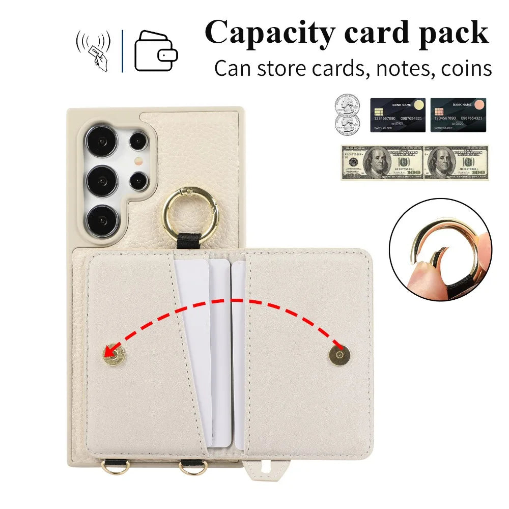Crossbody Wallet with Card Holder Phone Case for Samsung Galaxy S25 Ultra S24 FE S23 S22 Plus Lanyard Wrist Strap Leather Cover