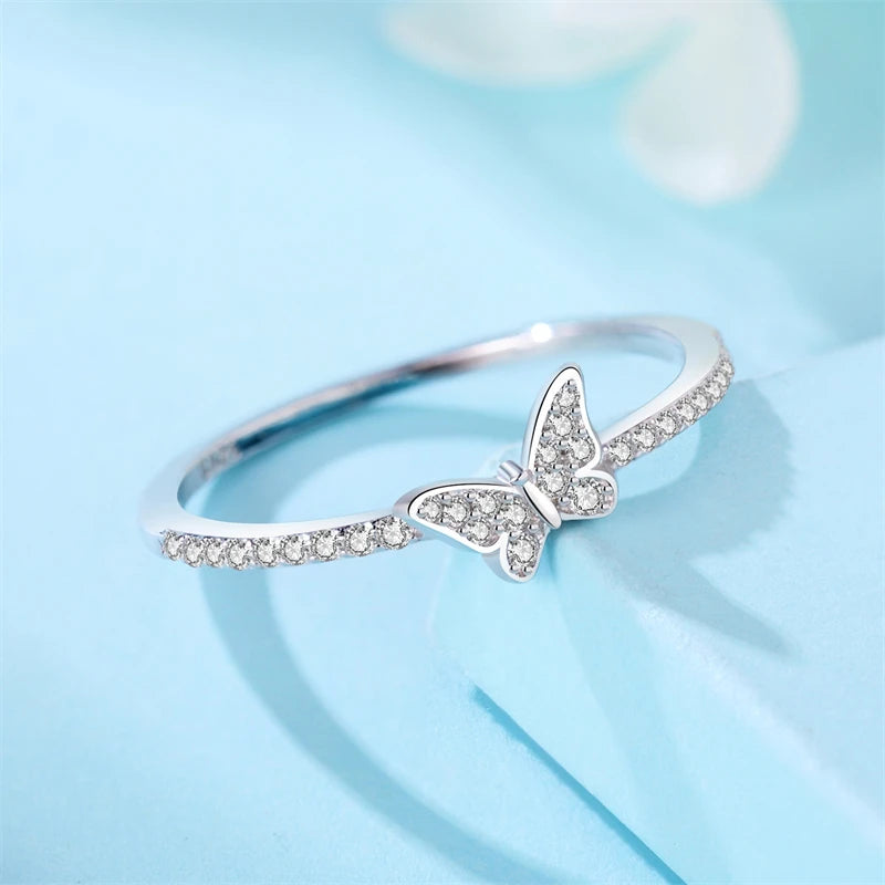 New 100% 925 Sterling Silver Butterfly Ring Insect Series Zircon Luxury Fine Ring Original Jewelry Anniversary For Women Gifts