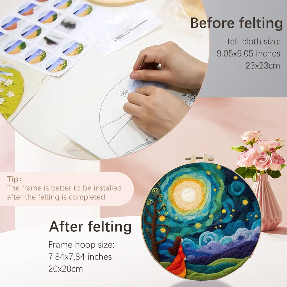 Wool Felting Painting Kit Scenery Funny Diy Felt Crafts Package Felt Needle For Handwork Home Decoration Gift