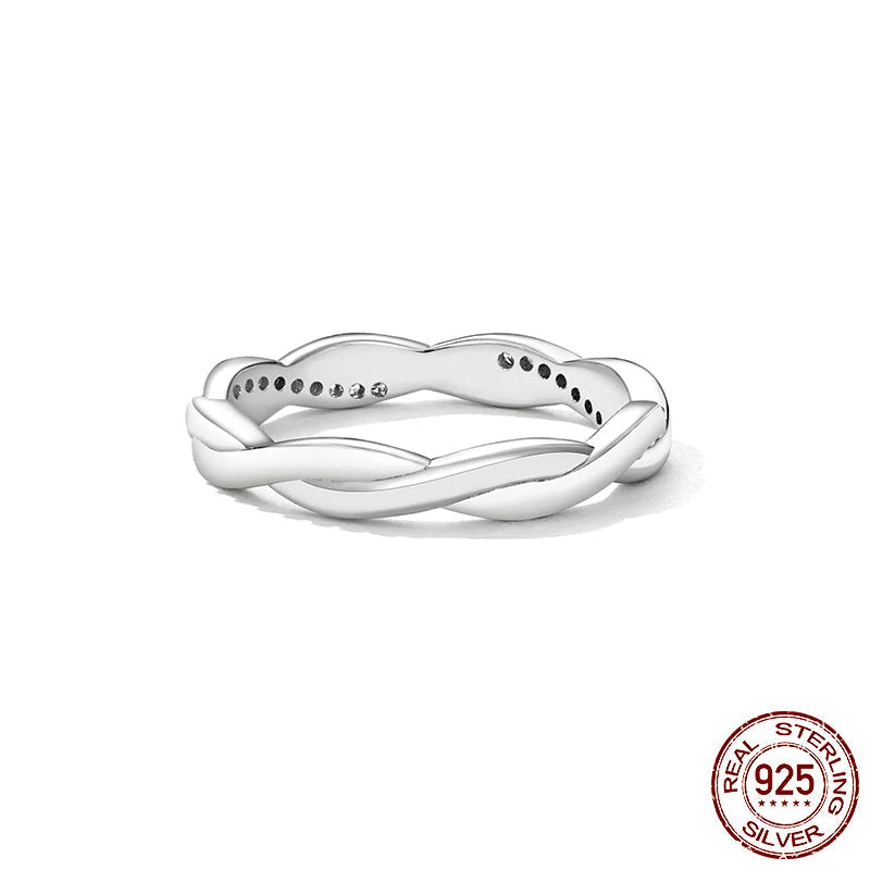 BAMOER Real 100% 925 Sterling Silver Simple Twisted Ring for Women Crystal Dazzling Love Wedding Jewelry Engagement Fine Jewelry
