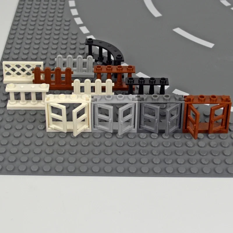 Door Windows Glass Building Block City House Fence Railing Stairs Ladder Gate Accessories Construction Garden Brick Kid Toy