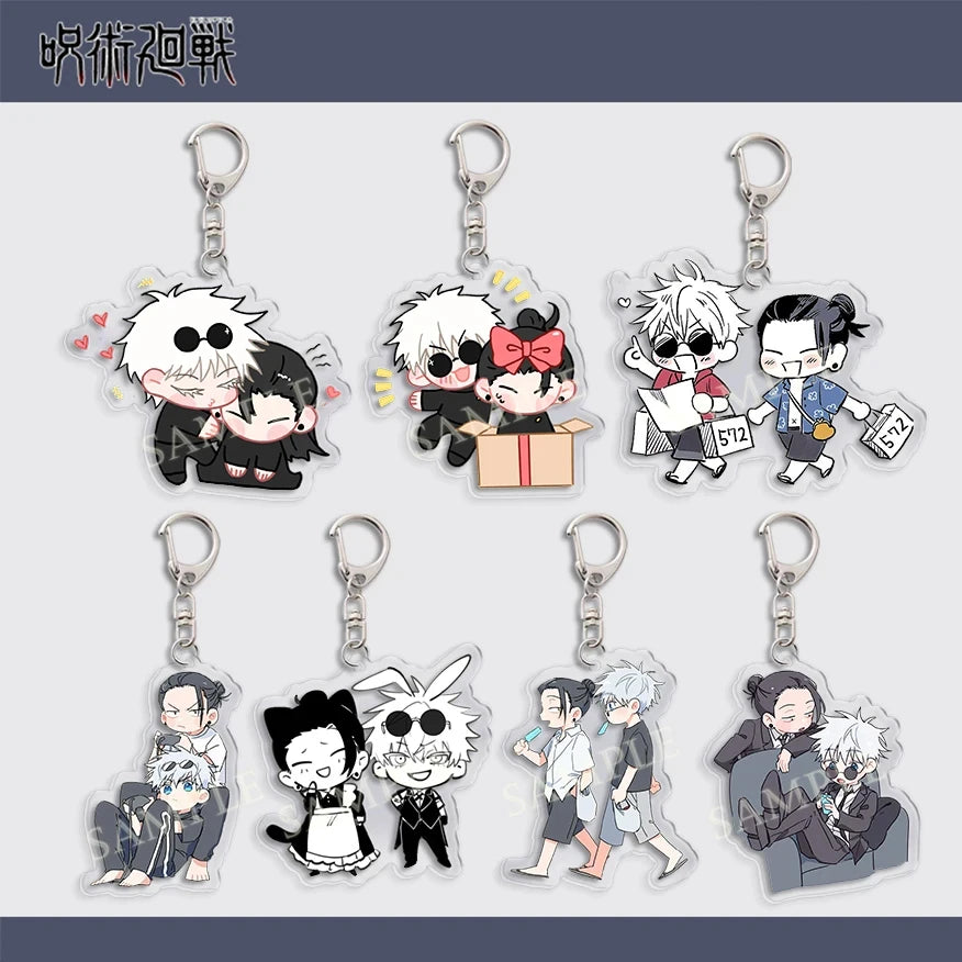 New Jujutsu Kaisen Season 2 Keychains Lovely Gojo Satoru & Geto Suguru Cartoon Figures Acrylic Pendant Key Chain Fashion Jewelry