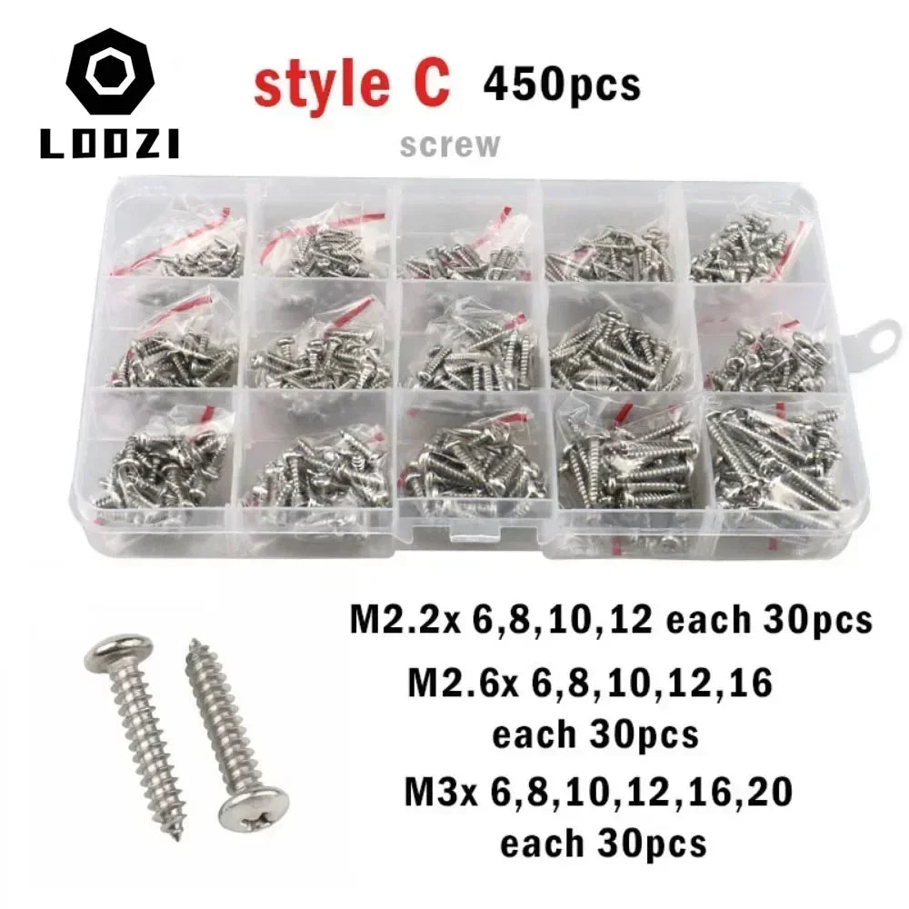 M1.2 M1.4 M1.7 M2 M2.2 M2.6 M3 M4 M5 304 Stainless Steel Small Cross Phillips Pan Round Head Self-tapping Screws Wood Screw Set