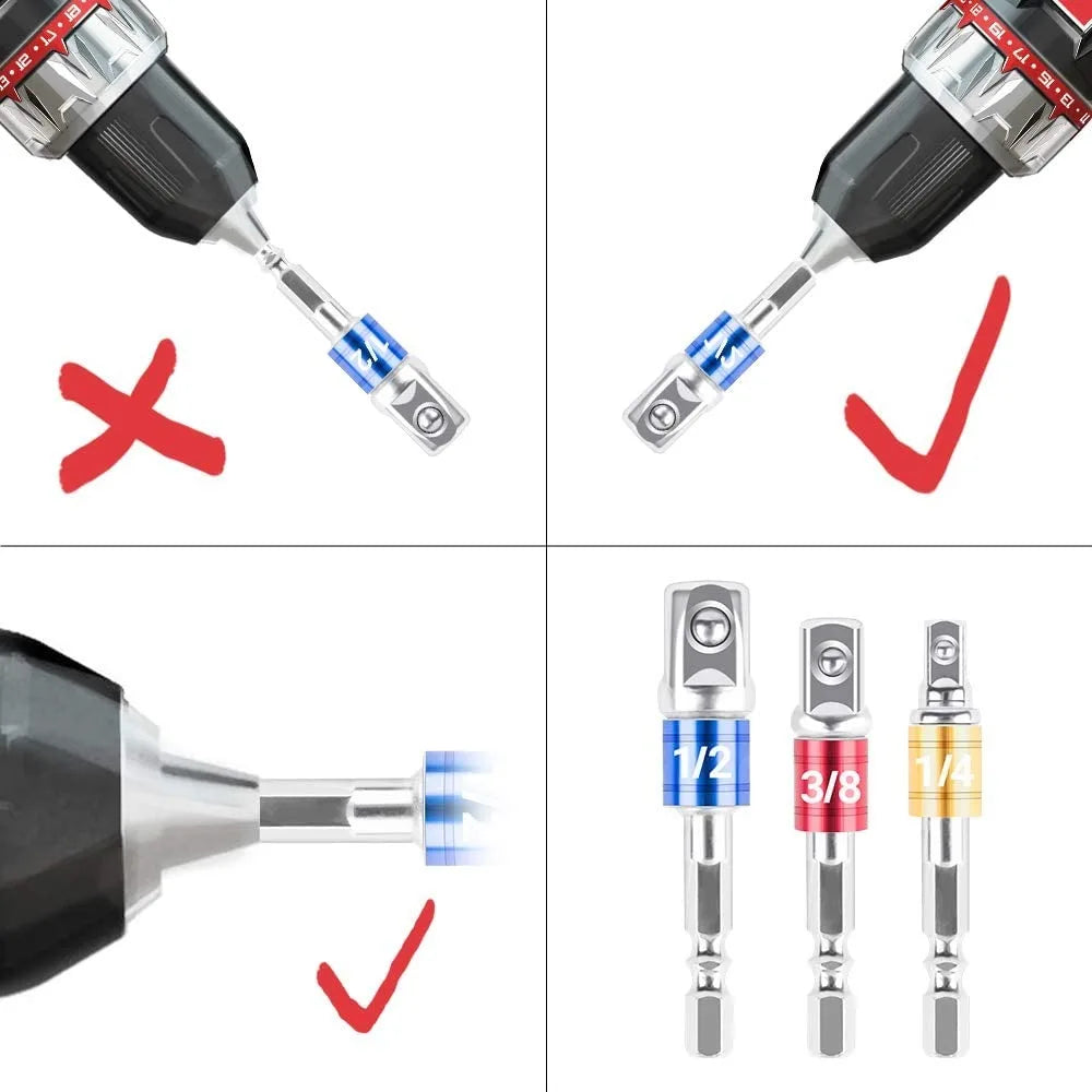 1PC/3PCS Hex Shank Drill Socket Adapter Set for Impact Driver - Square Socket Drill Bits Bar Extension, 1/4", 3/8", 1/2"