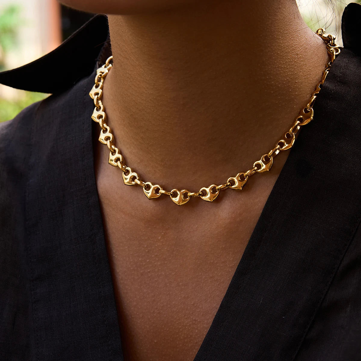 Uworld Simple Classic 18K Gold Color Plated Stainless Steel Heart-Shaped Buckle Necklace Stacked Circular Buckle Necklaces Diffe