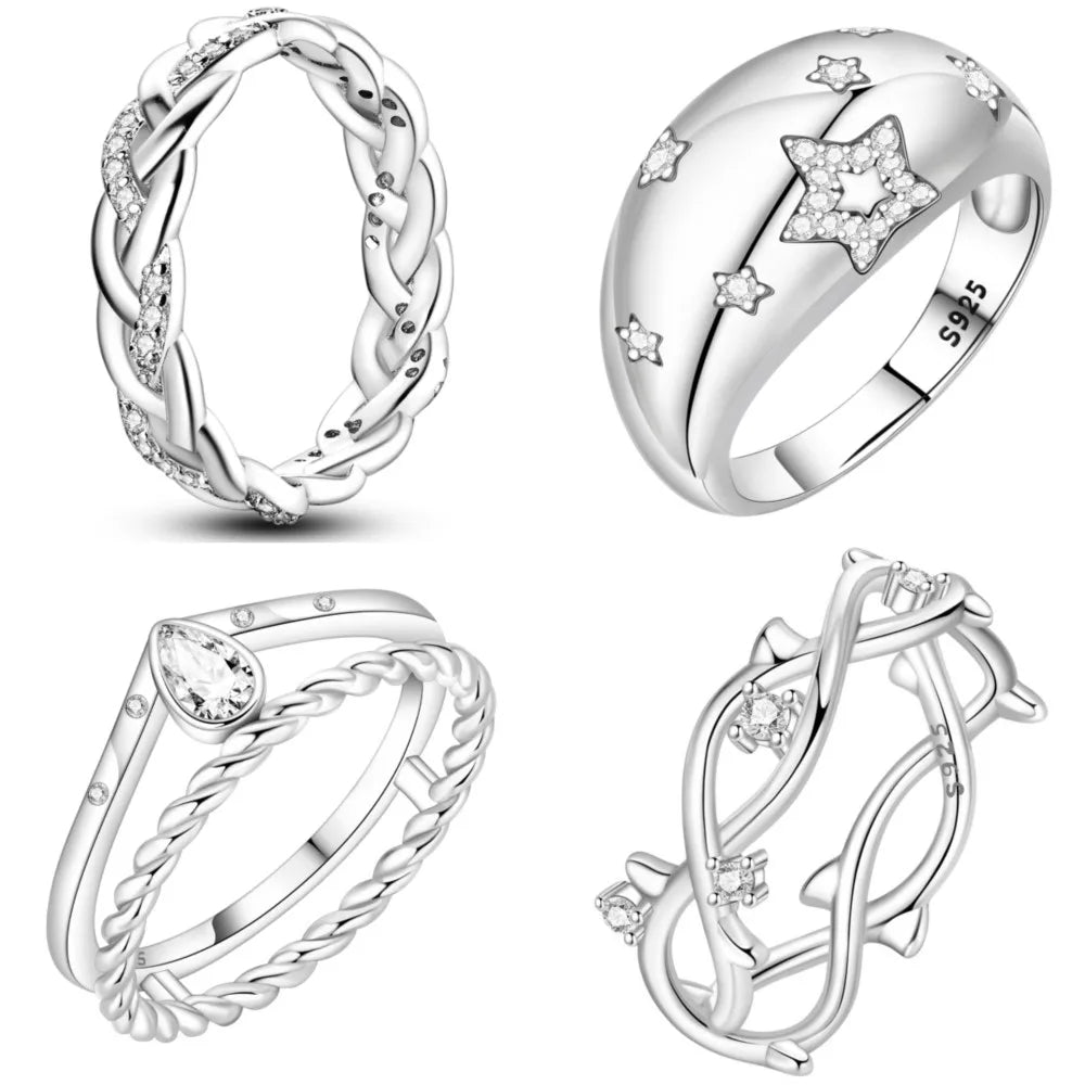 Orstarry S925 Sterling Silver Simple Shiny Woven Closed Ring For Women Finger Ring Personality Jewelry Party Trendy Gifts