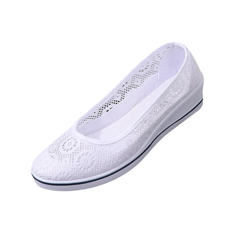 Lace Hollow Breathable Little White Shoes Flat Mid Wedge Heel Women's Summer Beauty Shoes Size 34-41 White Sneakers Women