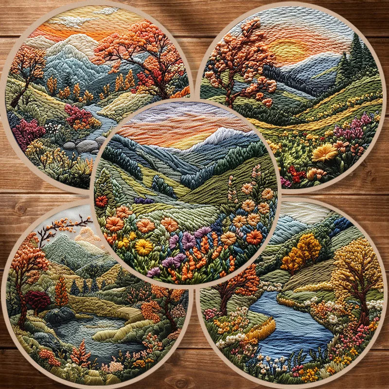 3D Nature Scenery Embroidery Kit for Beginners with Pattern, Needlepoint Starter Kits for Adults, Embroidery Set