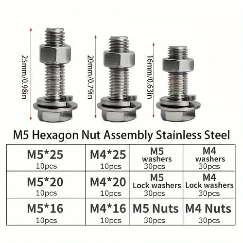240pcs Stainless Steel Hex Bolt & Nut Set - Durable, Corrosion-Resistant with M4 & M5 Sizes for Versatile Use