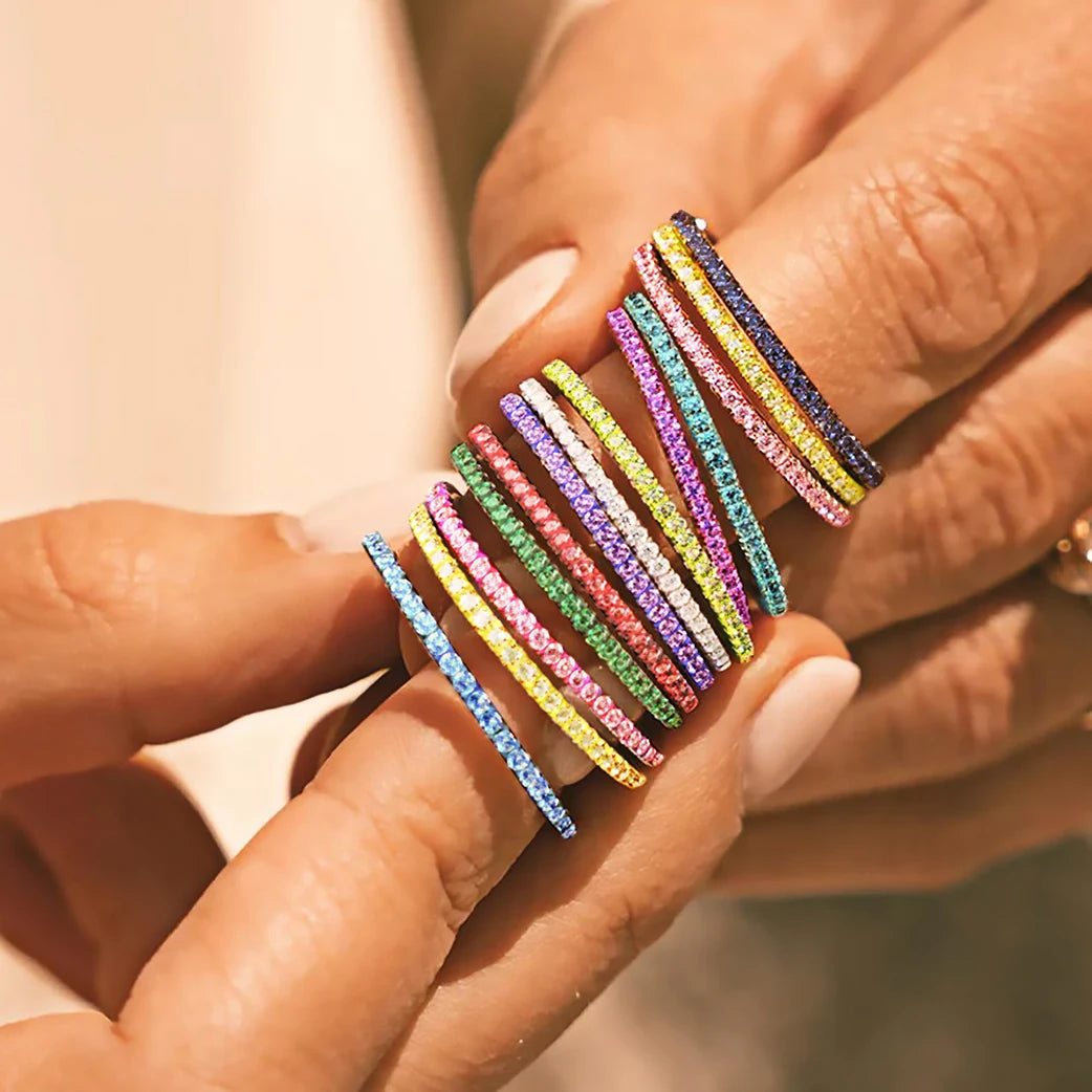 eManco Exquisite Gorgeous Birthstone Multi-Color Crystal Rings Stainless Steel PVD for Women Daily Party Festival Jewelry
