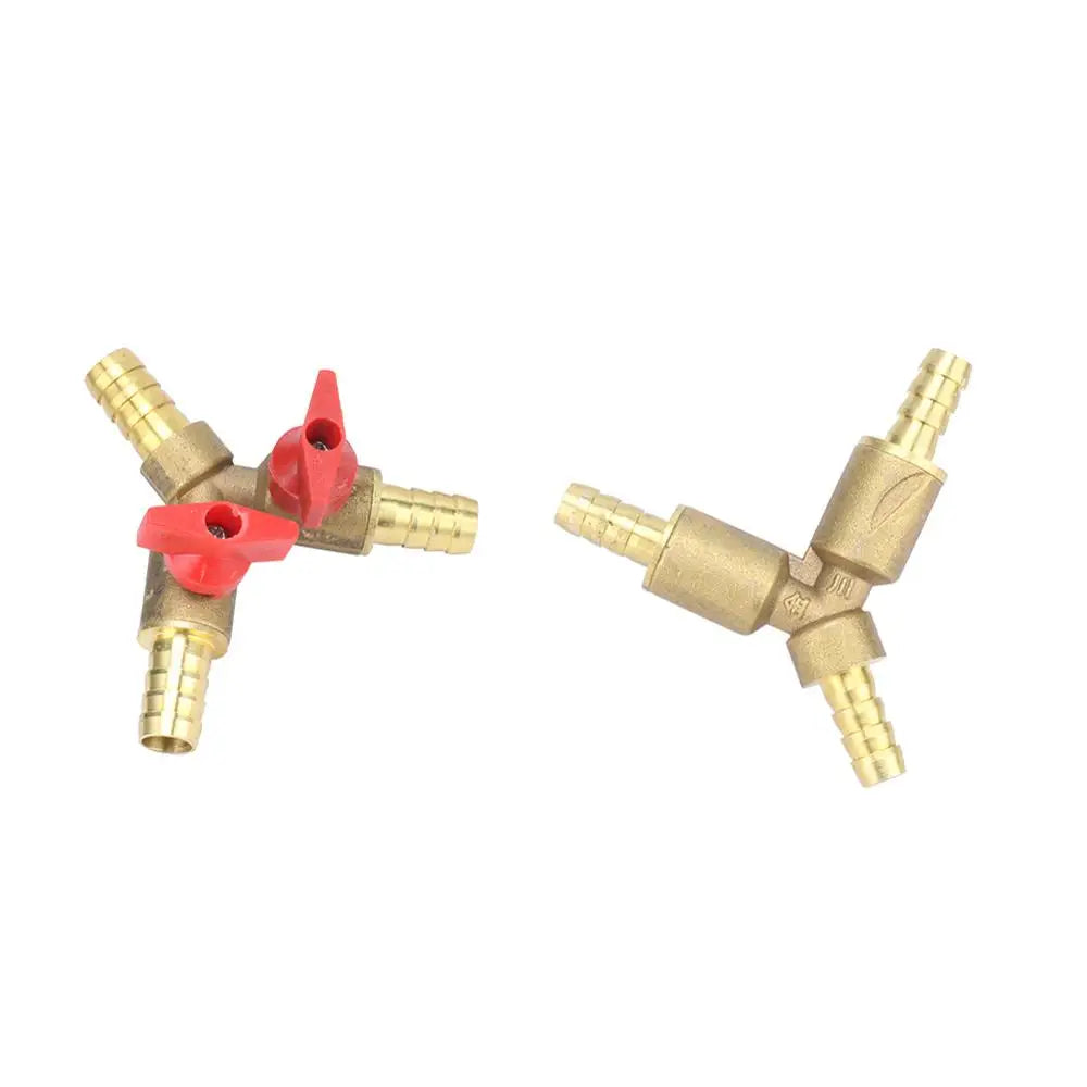6 8 10mm Hose Barb Y Type Three 3 Way Brass Shut Off Ball Valve Pipe Fitting Connector Adapter For Fuel Gas Water Oil Air