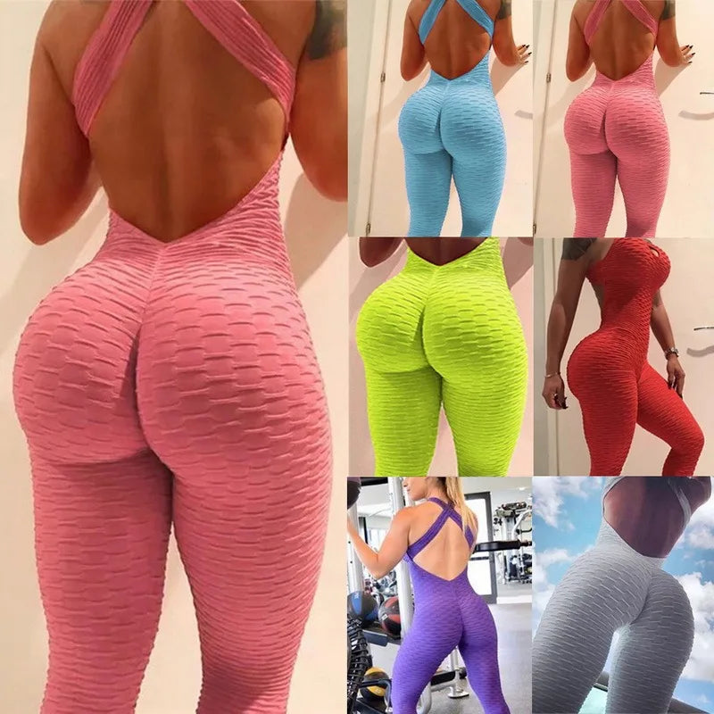 Jumpsuit Fitness Yoga Bodysuit Sleeveless Sexy Backless Jumpsuit Pants Stretchy Butt Liftting Fashion Bodysuit