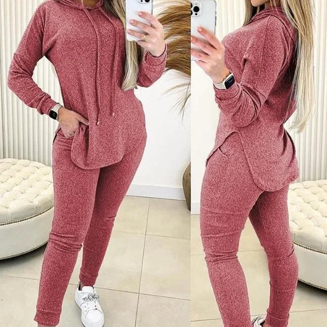 Side Slit 2 Piece set Suit Hooded Long Sleeve Sweatshirt Casual Pants Suit Autumn/Winter