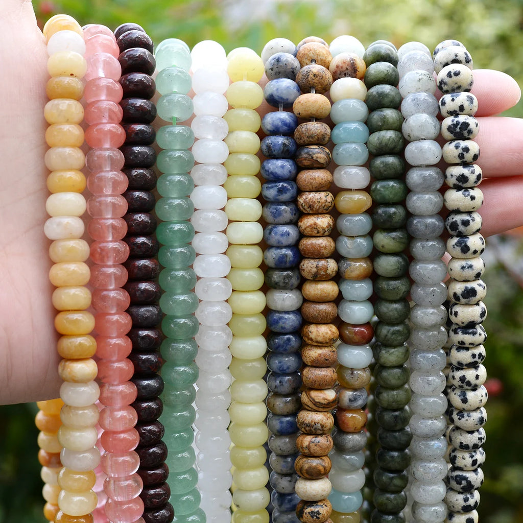 Natural Rondelle Stone Beads 4*8mm Amazonite Jaspers Jades Crystal Loose Drum Gem Beads for Jewelry Making DIY Bracelet Necklace