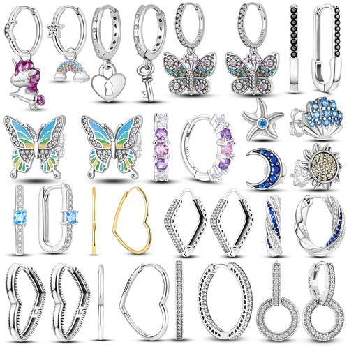 2024 Hot Sale 925 Silver Sparkling Pave Stud Earring Wedding Gift Double Hoop Earrings Charms For Women Engagement Anniversary