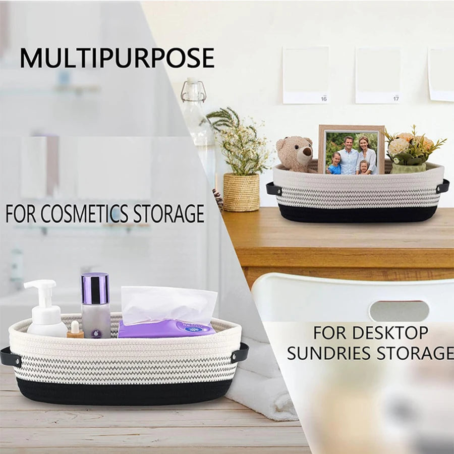 Cotton Rope Woven Storage Baskets Organize Boxs Desktop Sundries Organize Basket Sundries Key Cosmetics Storage