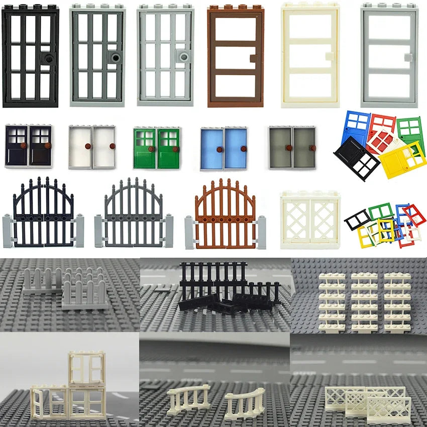 Door Windows Glass Building Block City House Fence Railing Stairs Ladder Gate Accessories Construction Garden Brick Kid Toy