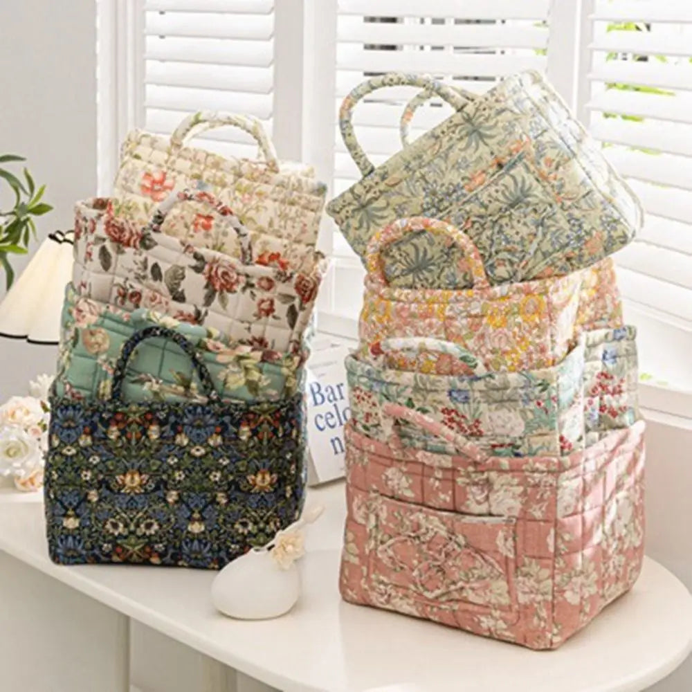 Floral Fabric Storage Basket Washable Stackable Underwear Office Organizing Frame Foldable Sundries Storage Organizer