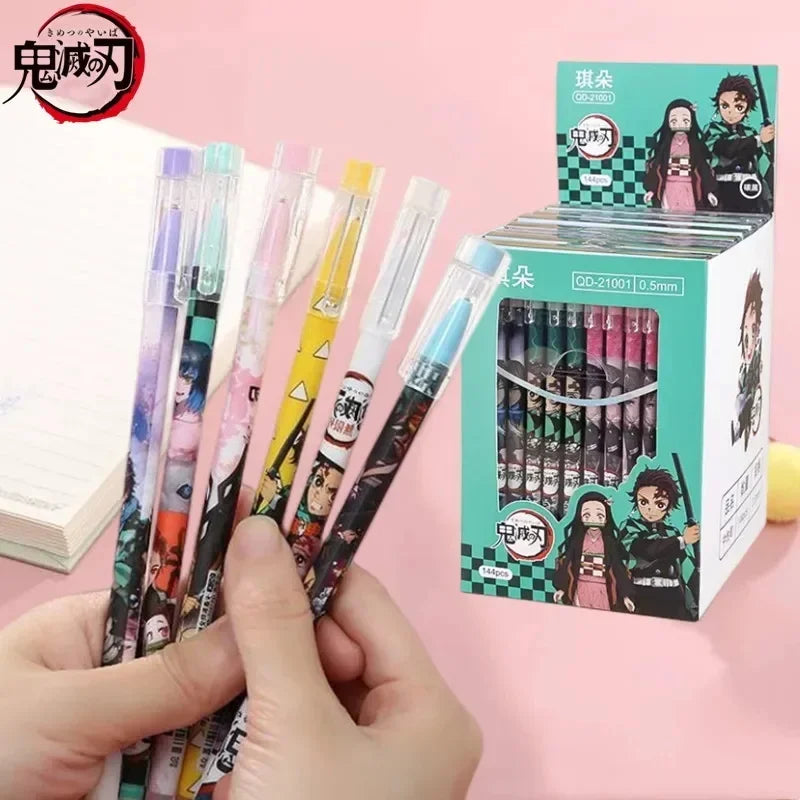 6Pcs/Set Demon Slayer Gel Pens Anime Cartoon Figure Kimetsu No Yaiba Kamado Tanjirou Nezuko Black Ink Pen School Office Supplies