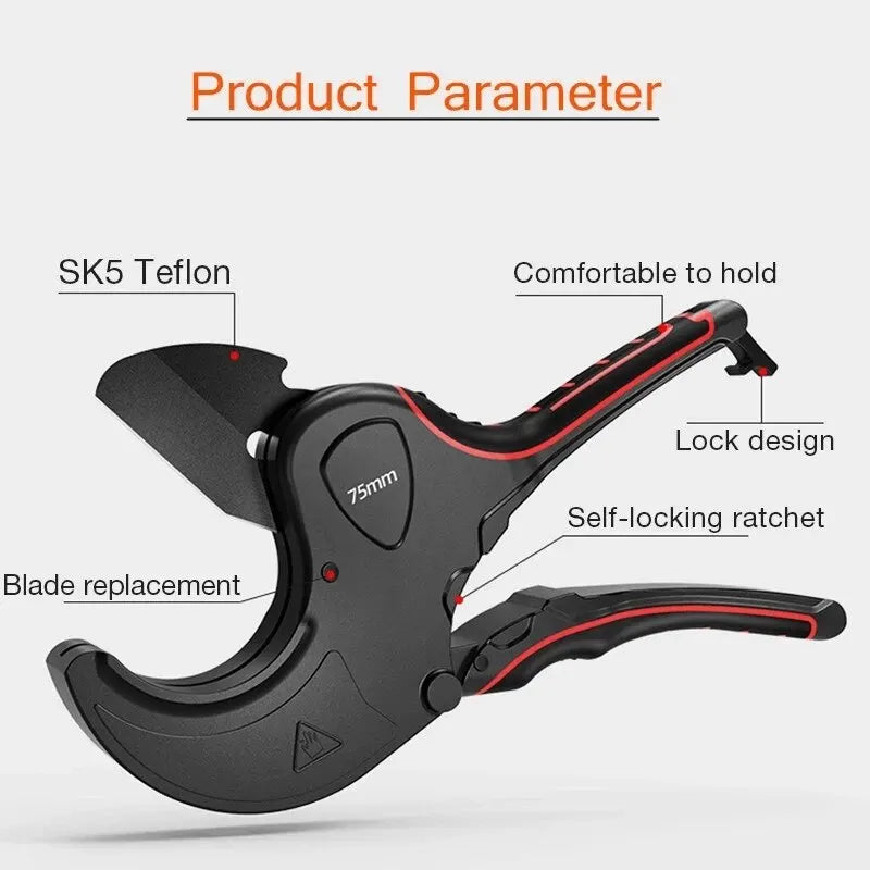 Pipe Cutter 42mm-75mm Aluminum Alloy Body Ratchet Tube Cutter PVC/PU/PP/PE Hose Cutting Hand Tools