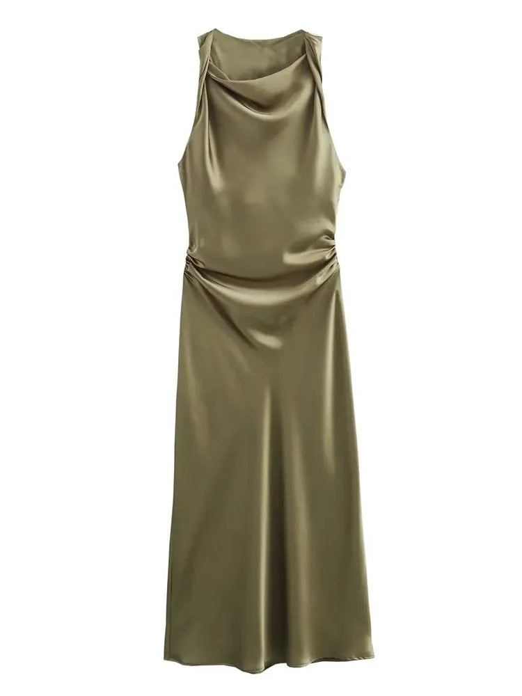 Satin Long Dresses for Women Summer Slip Midi Dress Woman Sexy Evening Party Dress Sleeveless Female Elegant Dresses