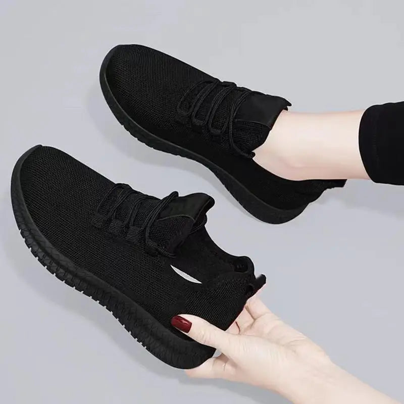 Breathable Non-slip Trainers Casual Shoes Korean Running Shoes Black Sneakers Shoes for Women 2024 Autumn