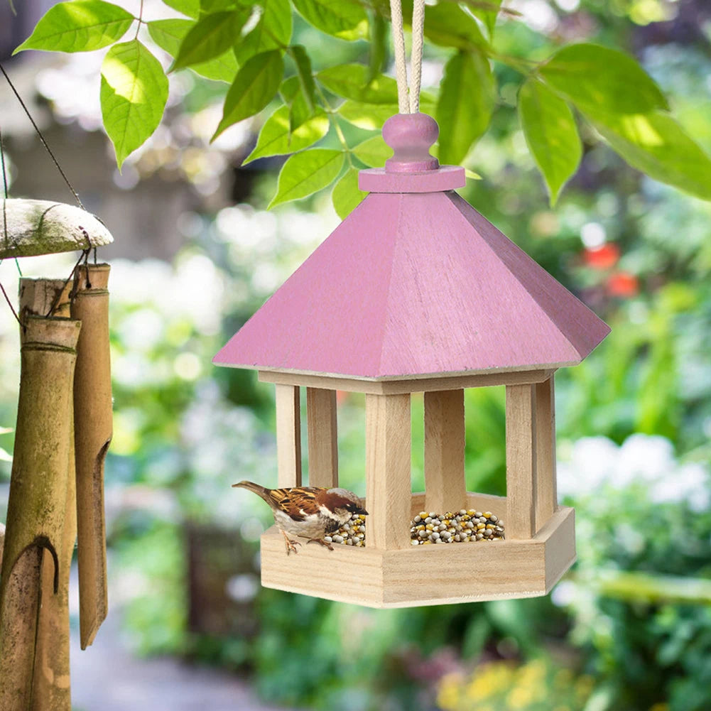 Wooden Birdhouse Bird Seed Food Container Garden Window Hanging Courtyard Feeder Hanging Birdhouse Fodder Food Container