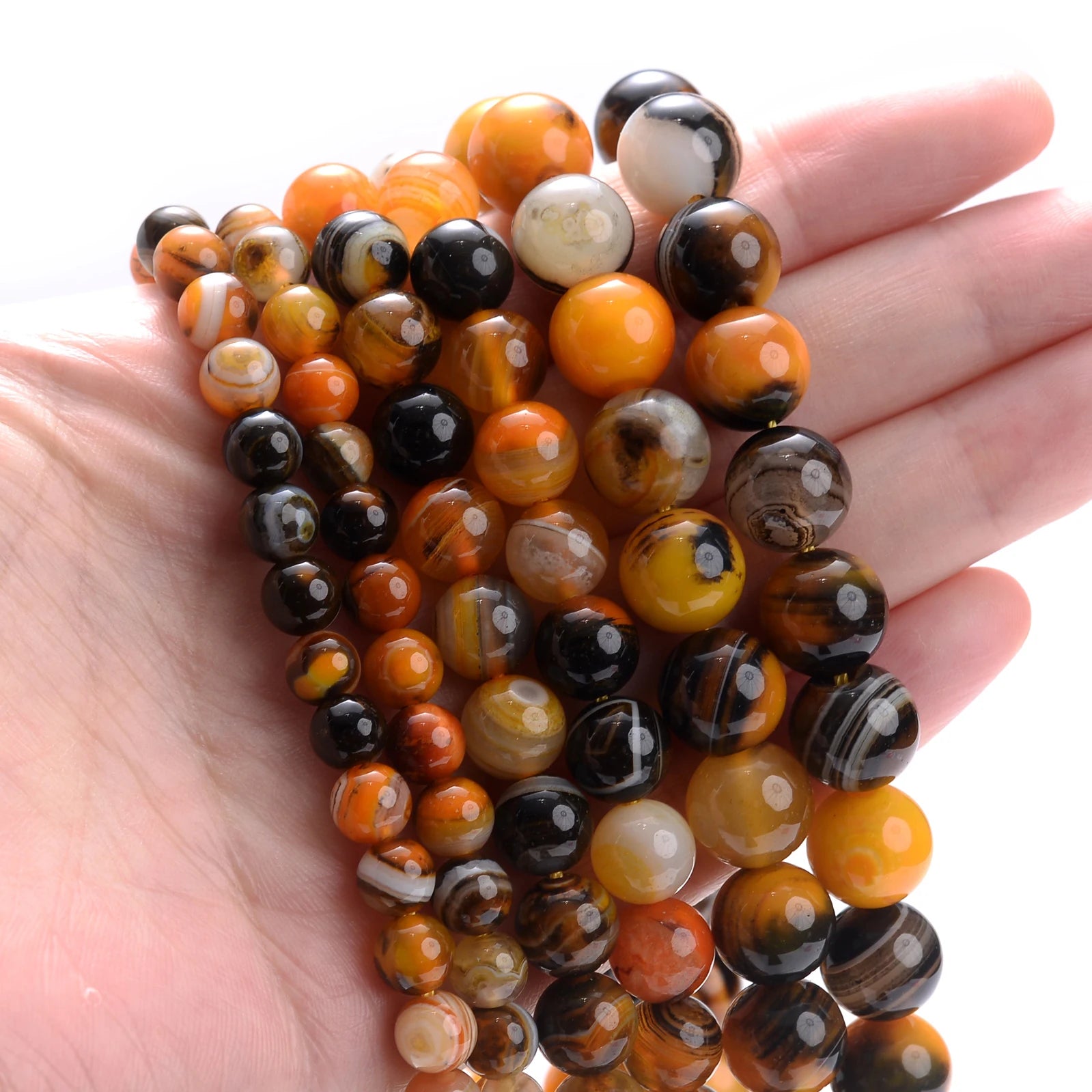 Natural Stone Beads Black Orange Agates Round Spacer Bead For Jewelry Making DIY Bracelet Necklace Handmade Accessories 6 8 10MM