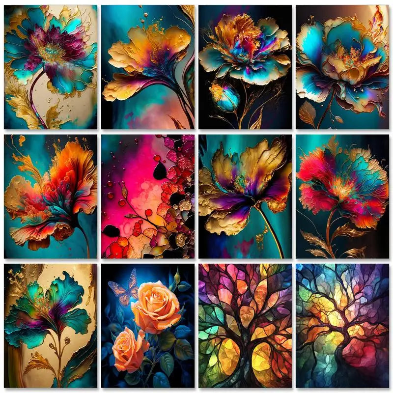 GATYZTORY Acrylic Painting By Numbers For Adults Crafts Color Flower Diy Crafts Coloring By Number Home Decors Drawing On Canva